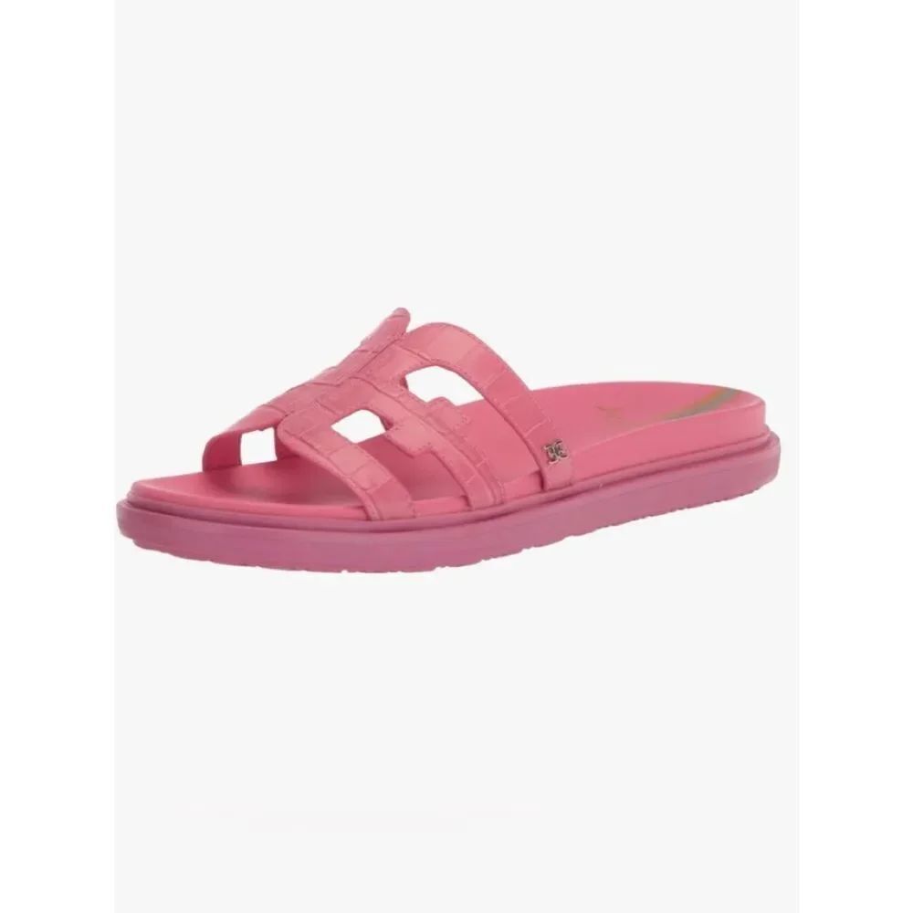 Sam Edelman Carmine Rose Pink Double E Upper Reptile Strap Slide Sandals